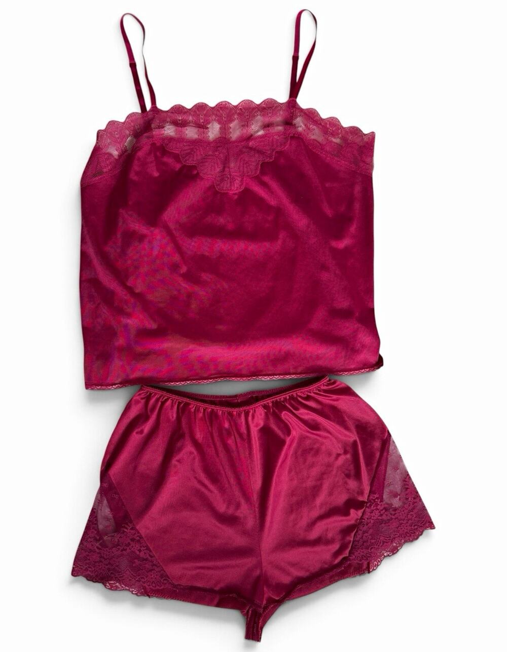 Vintage 80s Vanity Fair JCPenney Red/Pink Lace Camisole Tap Pants Set | Medium